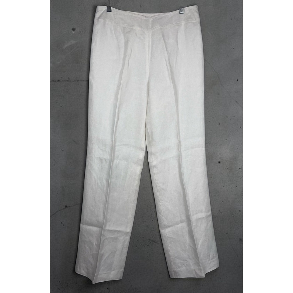 TALBOTS Sz 12 Pants Irish Linen White Fully Lined Trouser Side Zip Trousers